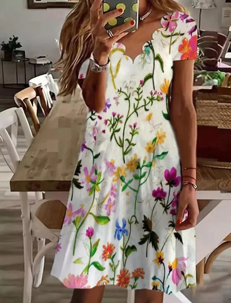 

JFN Scallop Neck Floral Vacation Mini Dresses, Multicolor, Dresses