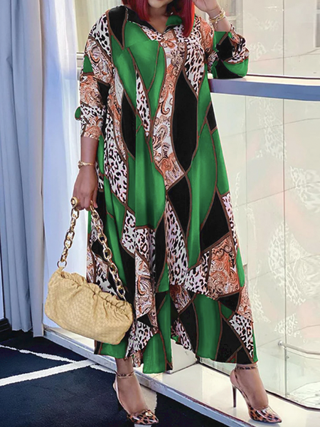

Autumn A-Line Long sleeve Urban V Neck Daily Dresses, Green, Maxi Dresses