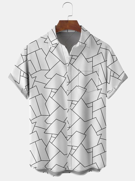 

Men's Geometric Graphic Print Short Sleeve Shirt, White, Men's Floral shirt