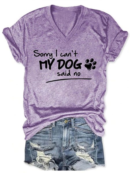 

Women Dog Letter Printing Text Letters V Neck T-Shirt, Purple, T-shirts