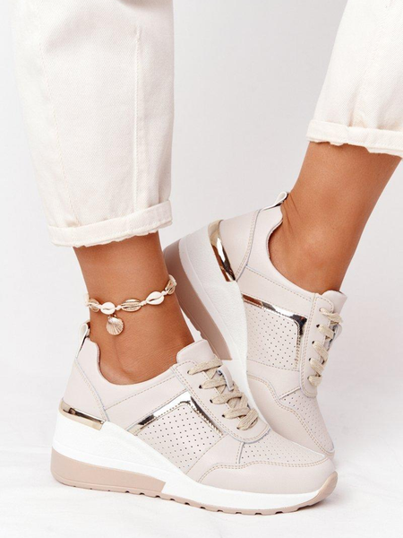 

Paneled Breathable Synthetic Leather Lace-Up Sneakers, Off white, Sneakers