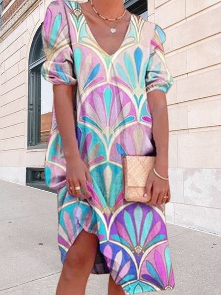

Loose Vacation Color Block Dresses, Multicolor, Dresses