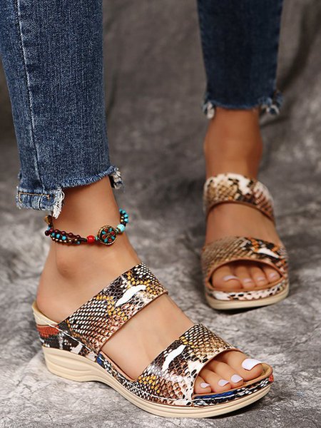 

Contrast Snake Print Strap Wedge Sandal Slippers, Snakeskin, Sandals & Slippers