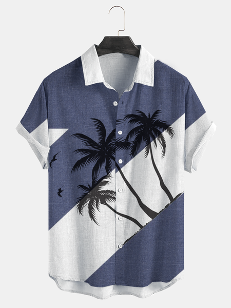 

Cotton and linen style botanical floral print comfortable linen shirt, As picture, Men's Floral shirt