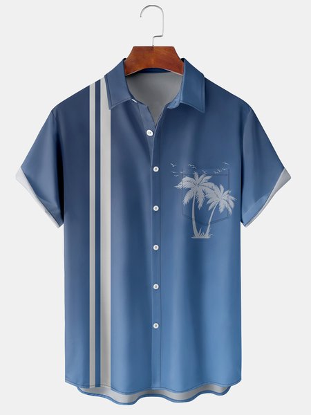 

Mens Coconut Tree Print Front Buttons Soft Breathable Chest Pocket Casual Hawaiian Shirts, Blue, Men's Floral shirt