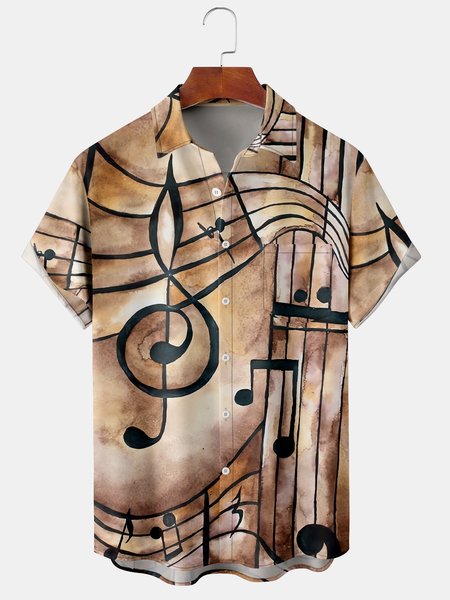 

Men's Casual Short Sleeve Hawaiian Shirt with Chest Pocket, Khaki, Men's Floral shirt