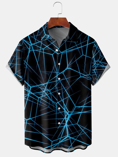 

Men's Retro Geometric Print Casual Breathable Short Sleeve Shirt, Black, Men's Floral shirt