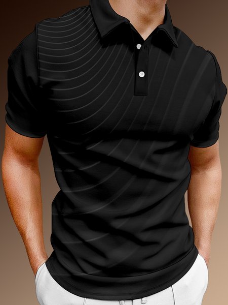 

Casual Art Collection Gradient Striped Geometric Pattern Lapel Short Sleeve Polo Print Top, Black, Polos