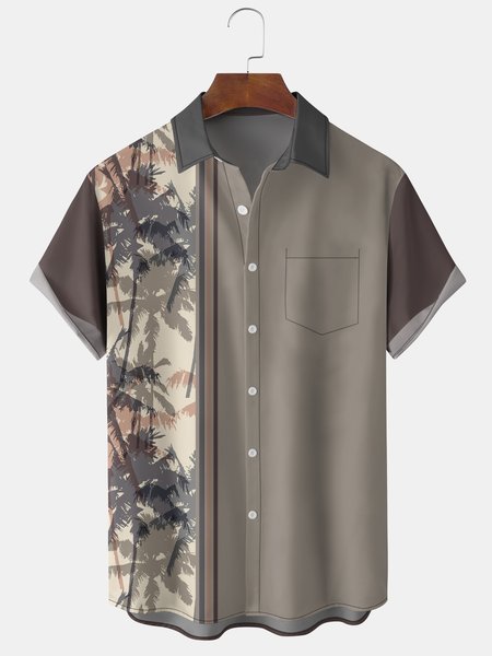 

Men's Coconut Tree Graphic Print Short Sleeve Shirt, Khaki, Men's Floral shirt