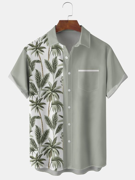

Men's Coconut Tree Graphic Print Short Sleeve Shirt, Green, Men's Floral shirt