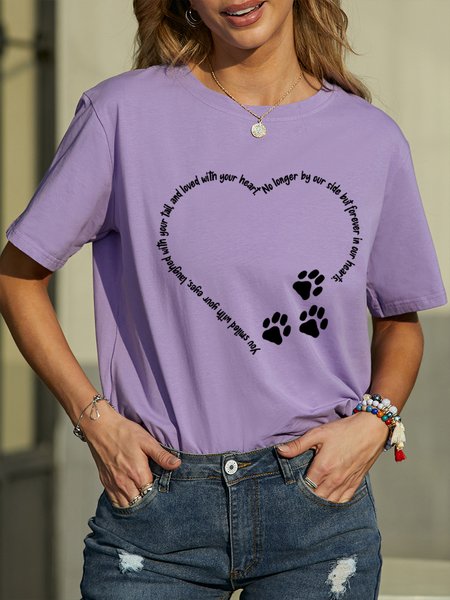 

Women Funny Pet Remembrance Heart Cotton Loose Animal T-Shirt, Purple, T-shirts