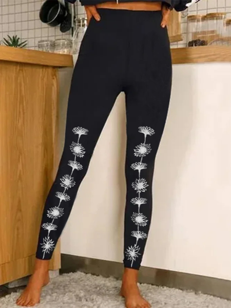 

Casual Floral Leggings, Black, leggings