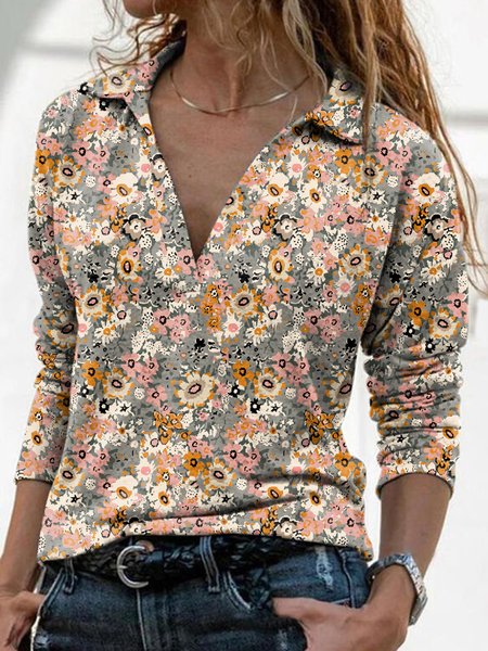 

Shirt Collar Casual Floral Fit Tops, Multicolor, Shirts & Blouses