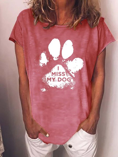 

Women Dog Printing Crew Neck T-Shirt, Pink, T-shirts