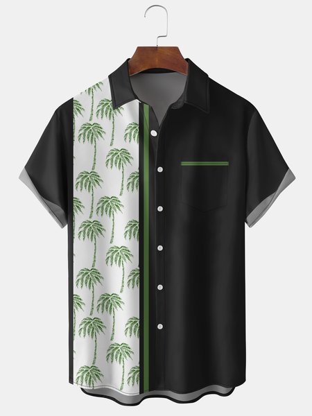 

Men's Coconut Tree Graphic Print Short Sleeve Shirt, Black, Men's Floral shirt