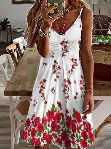 

Womens Casual Floral V Neck Dress, As picture, Dresses
