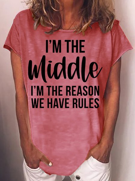 

Womens Funny Middle Sister Crew Neck Casual T-Shirt, Red, T-shirts