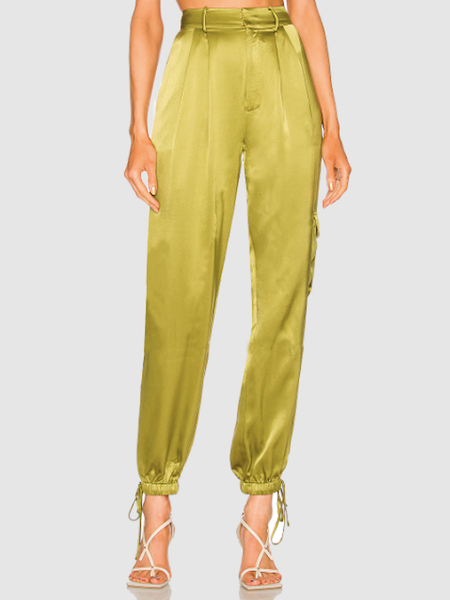 

Autumn O-Line No Elasticity Plain Fit Fashion Daily Pants, Green, Cropped Pants