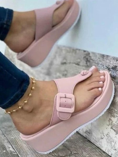 

Buckle Comfortable Casual Platform Flip-Flops, Pink, Sandals & Slippers