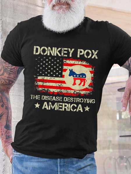 

Men Donkey Pox The Disease Destroying America Funny Crew Neck Text Letters Casual T-Shirt, Black, T-shirts