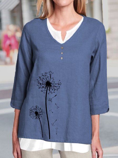 

V Neck Dandelion Tops, Blue, Shirts & Blouses