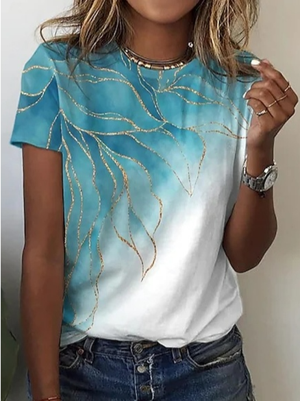 

Floral Casual Cotton-Blend T-Shirt, Multicolor, Blouses & Shirts