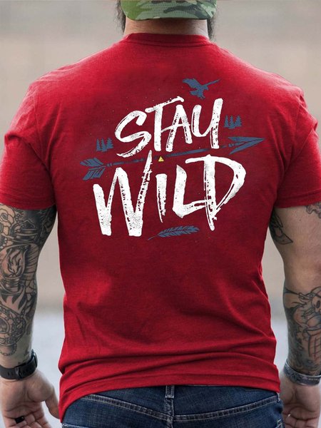 

Men Soaring Eagle Printing Crew Neck Loose Cotton T-Shirt, Red, T-shirts