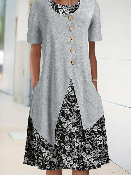 

Cotton-Blend Floral Dresses, Gray, Mini Dresses