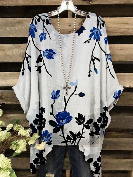 

Crew Neck Floral Regular Fit Long sleeve Tops, White, Shirts & Blouses