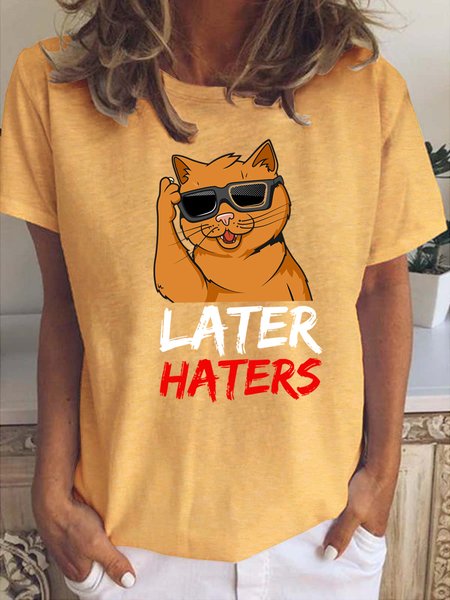 

Later Haters Women's Cat Pattern Casual T-Shirt, Yellow, T-shirts