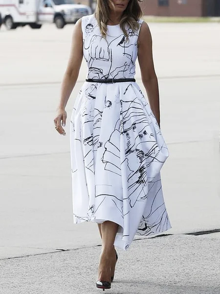 

Graffiti Urban Sleeveless Fit Midi Dress, White, Midi Dresses