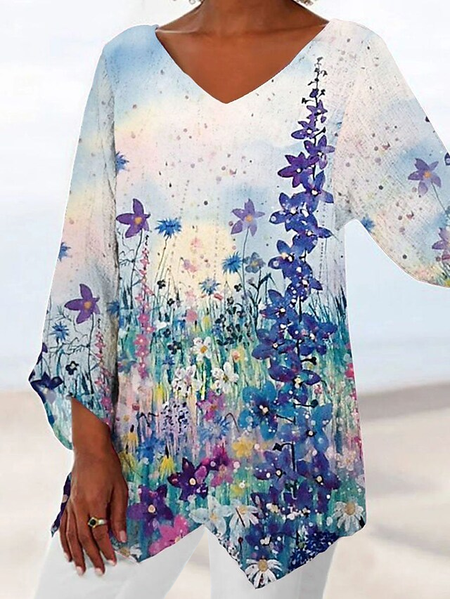 

Casual V Neck Floral Regular Fit Tops, Flower, Shirts & Blouses