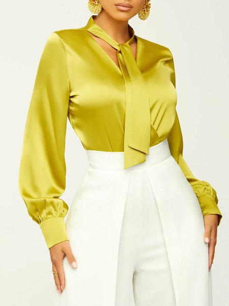 

Elegant Commuting Plain V Neck Top, Yellow, Tops