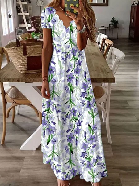 

V Neck Vacation Regular Fit Dresses, Purplish blue, Maxi Dresses