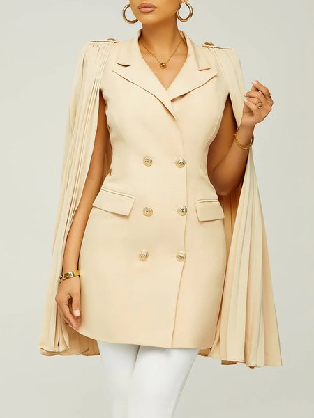 

Plain Urban Pleated Lapel Collar Double Breasted Blazer, As picture, Blazers
