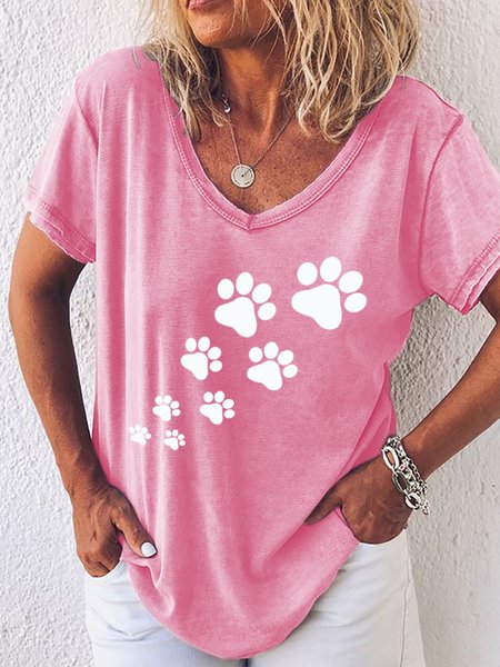 

Cat's Footprint Women's Casual T-Shirt, Pink, T-shirts