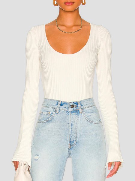 

Plain Casual Crew Neck Basic Sweater, White, Pullovers