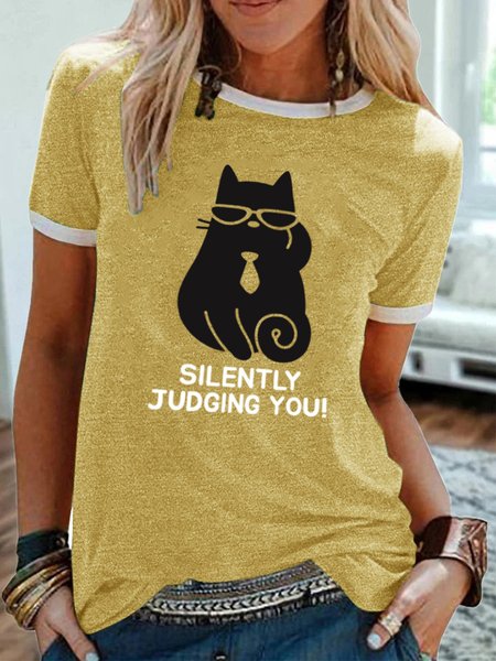 

Silently Judging You Cat With Sunglass And Tie Women's T-Shirt, Yellow, T-shirts