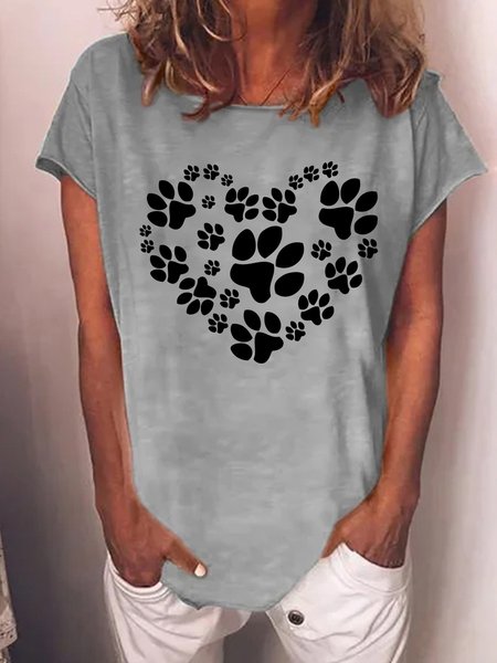 

Dog's Footprint Women's Cotton-Blend Casual T-Shirt, Gray, T-shirts