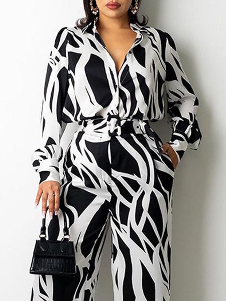

Long Sleeve Urban Shirt Collar Blouse, Black-white, Blouses and Shirts