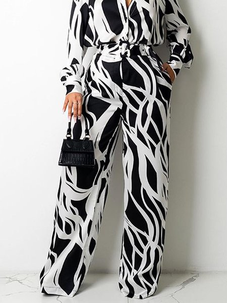 

Wide Leg Urban Fashion Daily Pants, Black-white, Wide Leg Pants