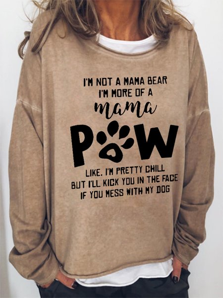 

Women Funny I'll Kick You In The Face If You Mess With My Dog Loose Crew Neck Text Letters Sweatshirts, Khaki, Hoodies&Sweatshirts