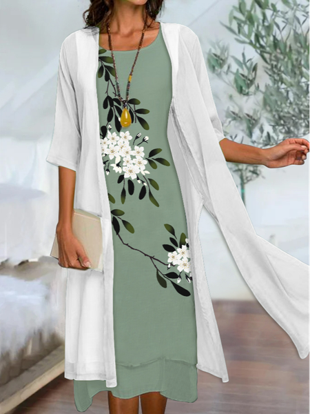 

Casual Crew Neck Floral Two Piece Sets, Green, Suit Set
