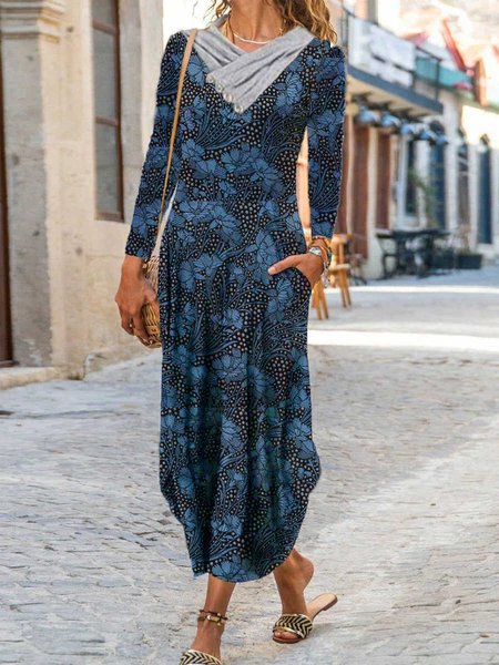 

Floral Regular Fit Casual Dresses, Blue, Dresses