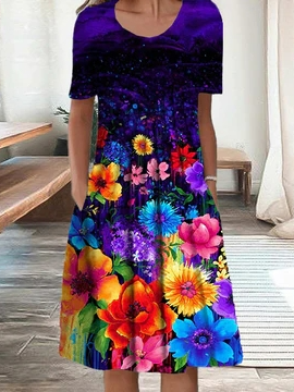 

Floral Crew Neck Casual Cotton-Blend Dresses, Multicolor, Dresses