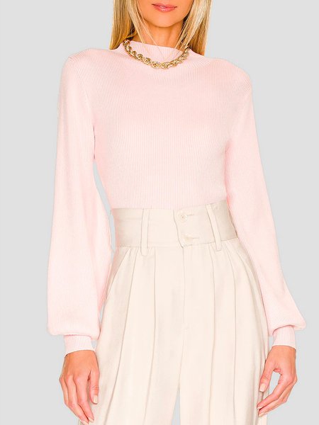 

Urban Half Turtleneck Plain Simple Sweater, Light pink, Pullovers