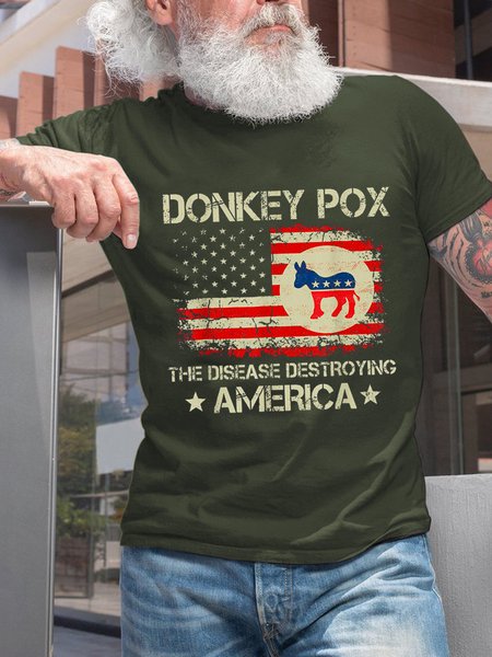 

Men Donkey Pox The Disease Destroying America Funny Crew Neck Text Letters Casual T-Shirt, Army green, T-shirts