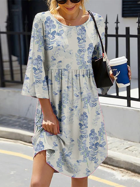 

Cotton-Blend Crew Neck Dresses, Blue, Dresses