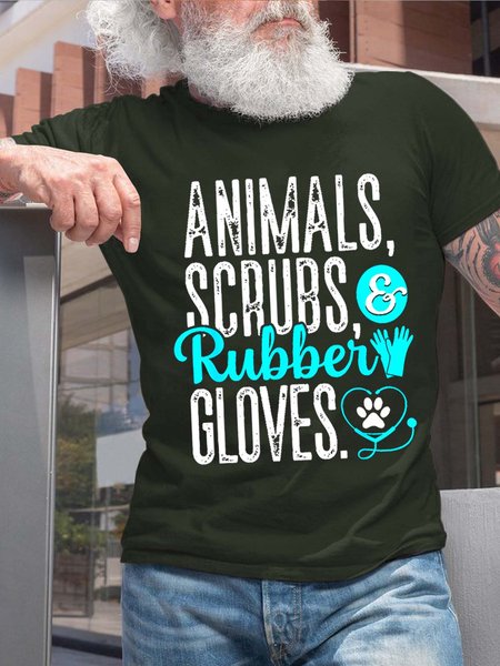 

Men Animal Letter Printing Fit Casual T-Shirt, Darkgreen, T-shirts