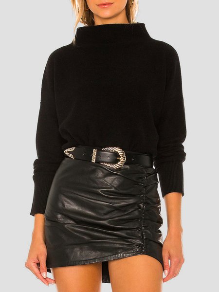 

Loose Daily Casual Stand Collar Long Sleeve Sweater, Black, Pullovers